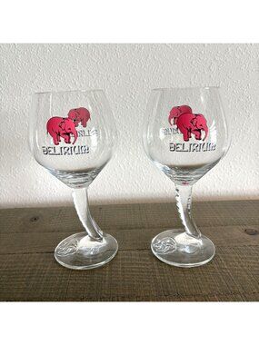 Delirium Stemmed Chalice Beer Glass Pink Elephant Set of 2 Glasses Belgium